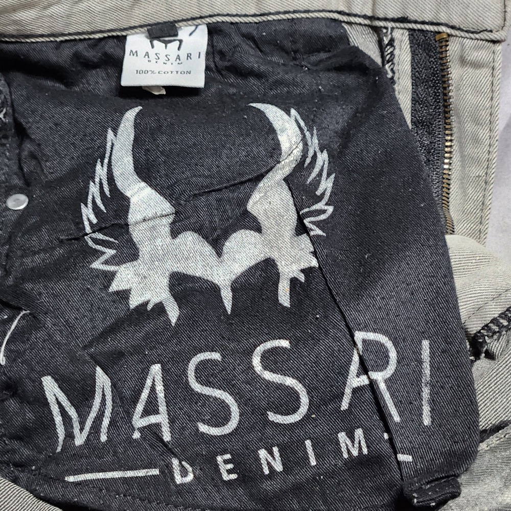 Ferrari Massari Mens Grey Distressed Biker Moto Jeans Ripped Denim Size 34x32 - Picture 9 of 12